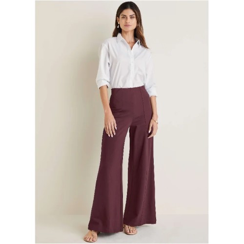 Smoothing Ponte Wide-Leg Pants - Wine