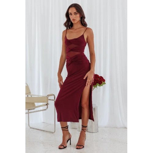 Love Life Twist Bodice Dress Burgundy