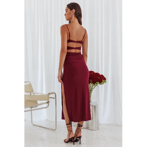 Love Life Twist Bodice Dress Burgundy