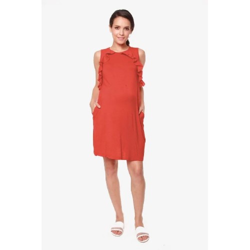 Sleeveless Calida Frills Bamboo Cotton Nursing Dress Dark Coral