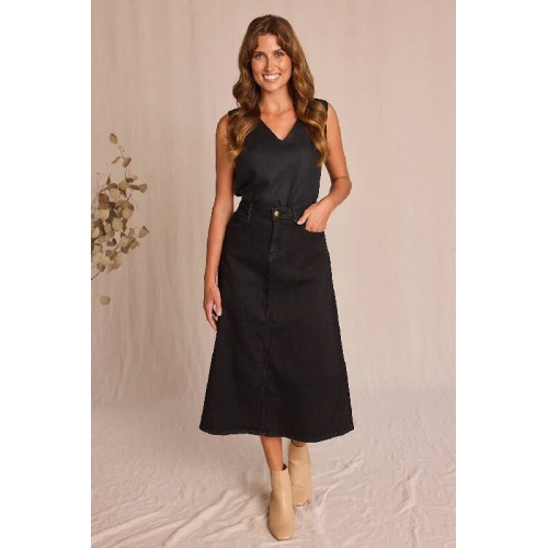 Adrift Denim A-Line Skirt in Black