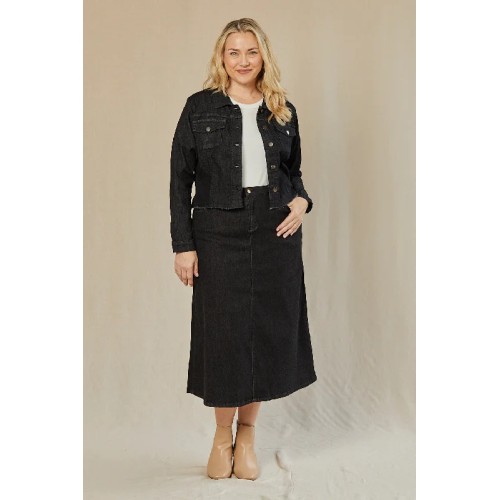 Adrift Denim A-Line Skirt in Black