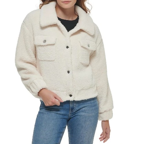 Calvin Klein Womens Teddy Cold Weather Faux Fur Coat