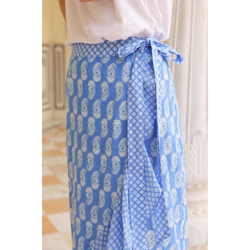 April Cotton Wrap Skirt | Rose Paisley Blue