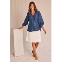 Adrift Denim Short A-Line Skirt in White