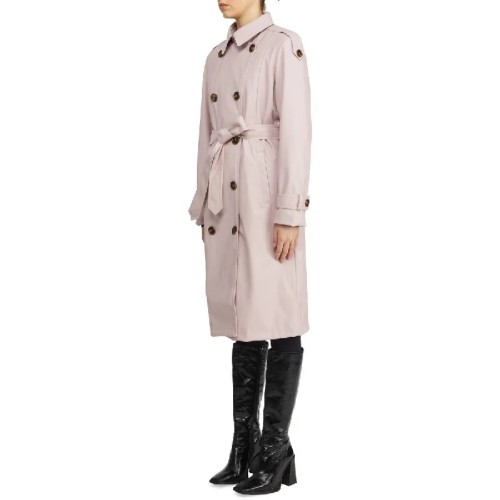 Womens Faux Leather Midi Trench Coat