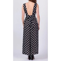 70s 80s Sheer Black & White Polka Dot Jumpsuit - Medium