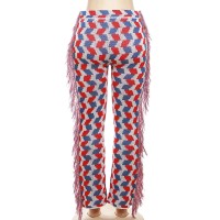 Knit Colorful Plaid Pants Women Fall Trend Skinny Stretch Side Furry Casual Trousers