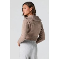 Ribbed Knit Quarter Zip Cropped Sweater