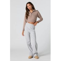 Ribbed Knit Quarter Zip Cropped Sweater