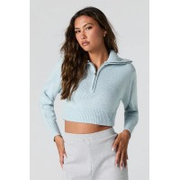 Ribbed Knit Quarter Zip Cropped Sweater