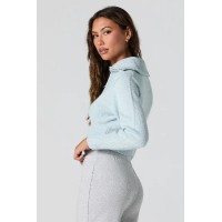 Ribbed Knit Quarter Zip Cropped Sweater