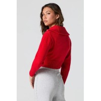 Ribbed Knit Quarter Zip Cropped Sweater