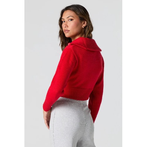 Ribbed Knit Quarter Zip Cropped Sweater