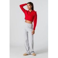 Ribbed Knit Quarter Zip Cropped Sweater