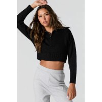 Ribbed Knit Quarter Zip Cropped Sweater