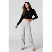 Ribbed Knit Quarter Zip Cropped Sweater