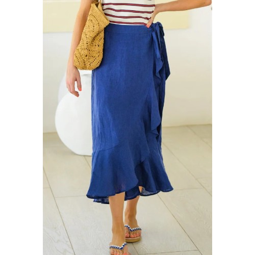 April Linen Wrap Skirt | Navy