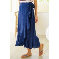 April Linen Wrap Skirt | Navy