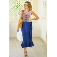 April Linen Wrap Skirt | Navy