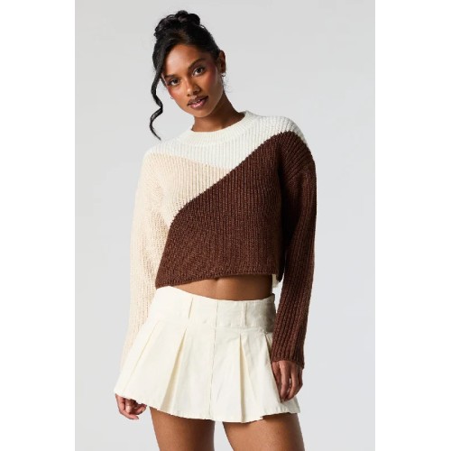 Colourblock Ribbed Knit Crewneck Sweater