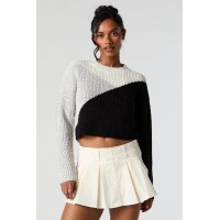 Colourblock Ribbed Knit Crewneck Sweater