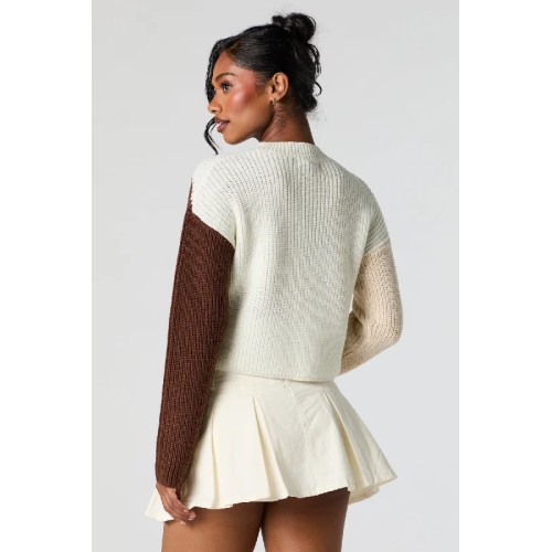 Colourblock Ribbed Knit Crewneck Sweater