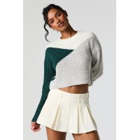 Colourblock Ribbed Knit Crewneck Sweater