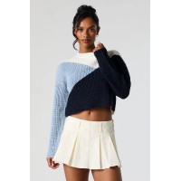 Colourblock Ribbed Knit Crewneck Sweater