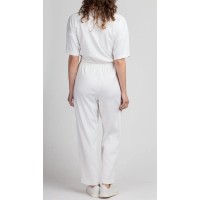 80s White Striped Collared Jumpsuit - Large