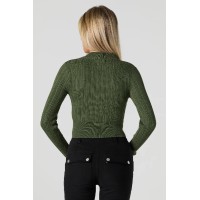 Ribbed Knit Zip-Up Cropped Sweater