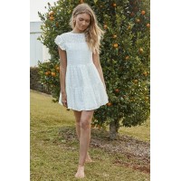 Louise Cap Sleeve Shift Dress Eyelet Embroidery White