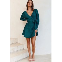 Shooting Star Long Sleeve Side Tie Knit Dress Forest Green