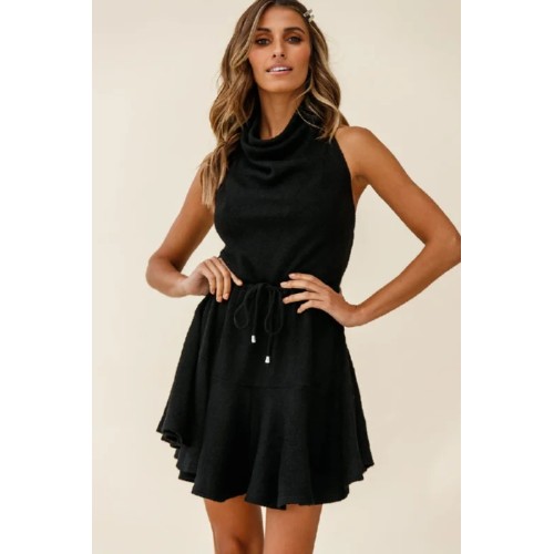 Cosette Cowl Halterneck Knit Dress Black