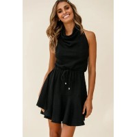 Cosette Cowl Halterneck Knit Dress Black