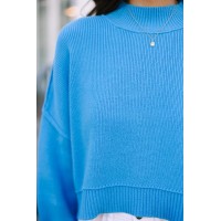 Where I Am Deep Sky Blue Cropped Sweater