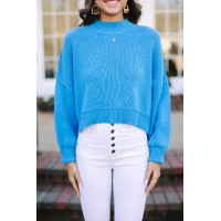 Where I Am Deep Sky Blue Cropped Sweater