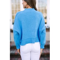 Where I Am Deep Sky Blue Cropped Sweater