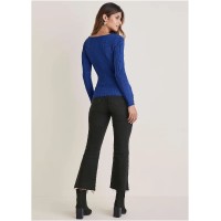 Ribbed Knit V-Neck Sweater  - Sodalite Blue