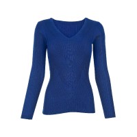 Ribbed Knit V-Neck Sweater  - Sodalite Blue