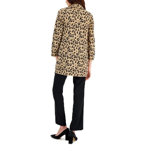 Kasper Womens Animal Print Collared Open Front