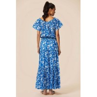 Becks Block Print Skirt | Japanese Flower Cobalt