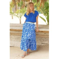 Becks Block Print Skirt | Japanese Flower Cobalt