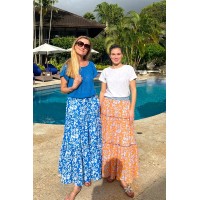 Becks Block Print Skirt | Japanese Flower Cobalt