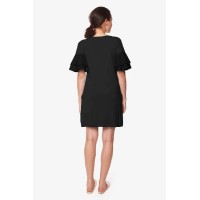 Flounce Sleeves Calissa Bamboo Cotton Nursing Dress Black