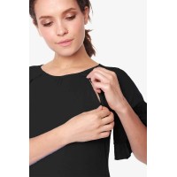 Flounce Sleeves Calissa Bamboo Cotton Nursing Dress Black