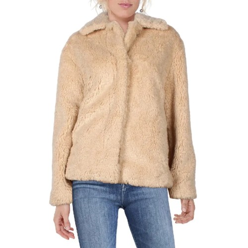 Vince Womens Faux Fur Cold Weather Teddy Coat