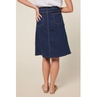 Adrift Denim Short A-Line Skirt in Mid Wash