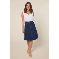 Adrift Denim Short A-Line Skirt in Mid Wash