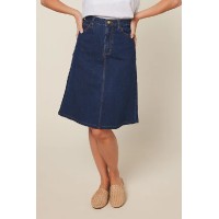 Adrift Denim Short A-Line Skirt in Mid Wash